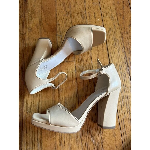 Franco Sarto Womens Dima Sandals Block Heel Beige Leather Size 8.5M (B) - Picture 6 of 8